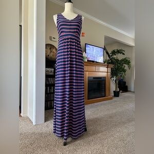 West Loop Maxi Dress Women's M Blue Orange Striped V-Neck Sleeveless Sz M NWT